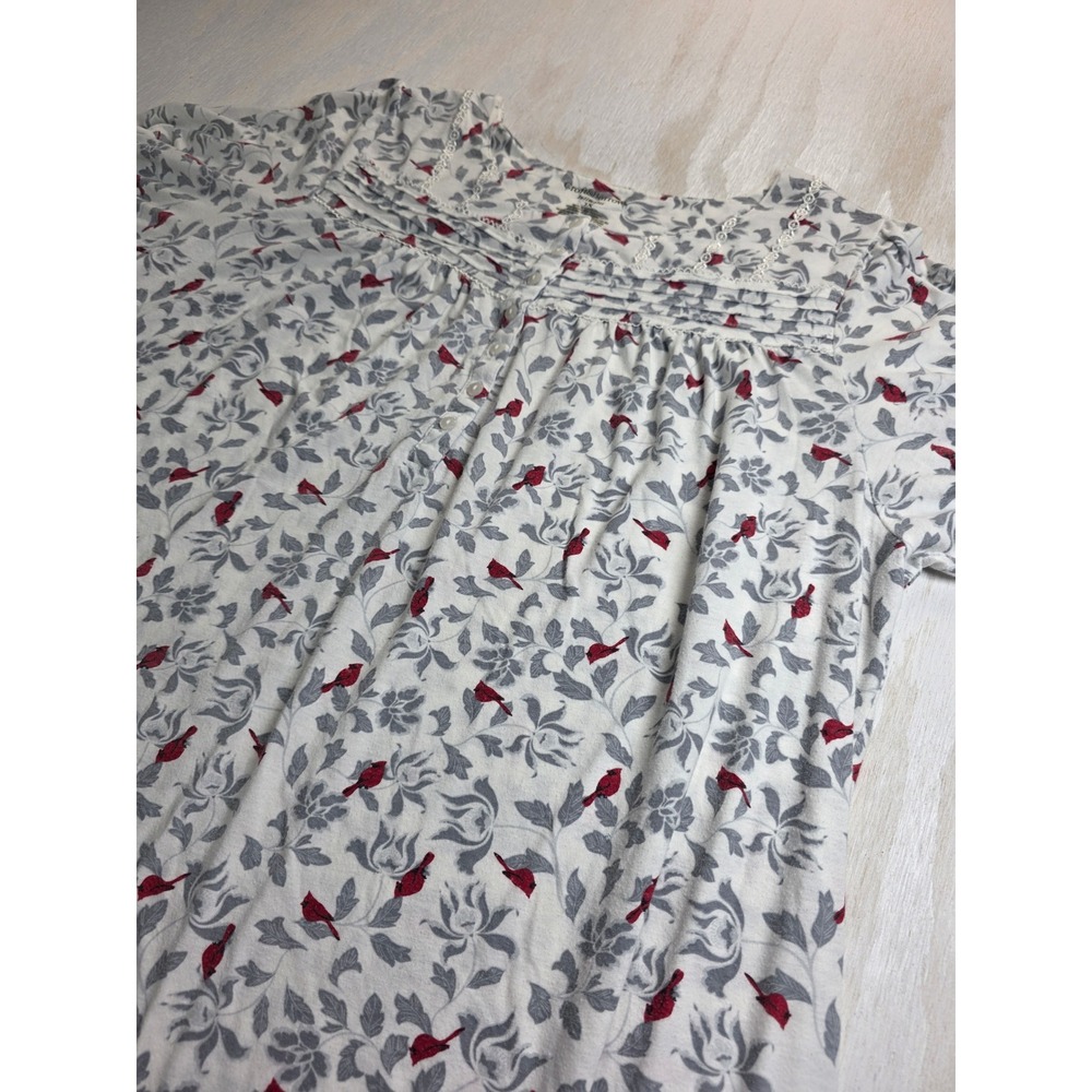 Croft & Barrow Cardinal Bird Nightgown 1X White Grey Floral Lace Cottagecore